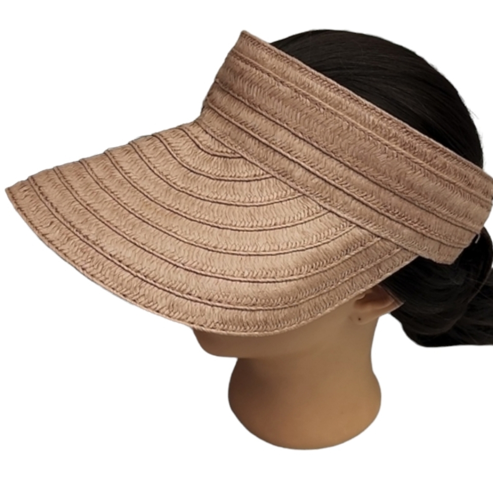 BETSEY JOHNSON Blush Mauve Paper Hat Cabow Cutie Straw Sun Visor Wide Brim - Picture 6 of 16